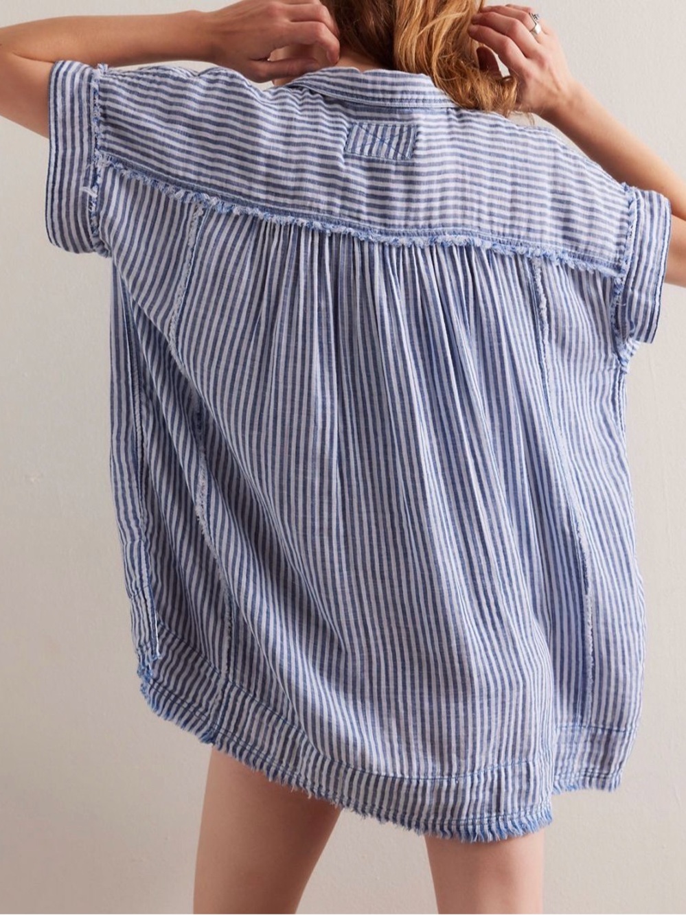 Free People Blue & White Striped Short-Sleeve Button-Down - Picture 2 of 5